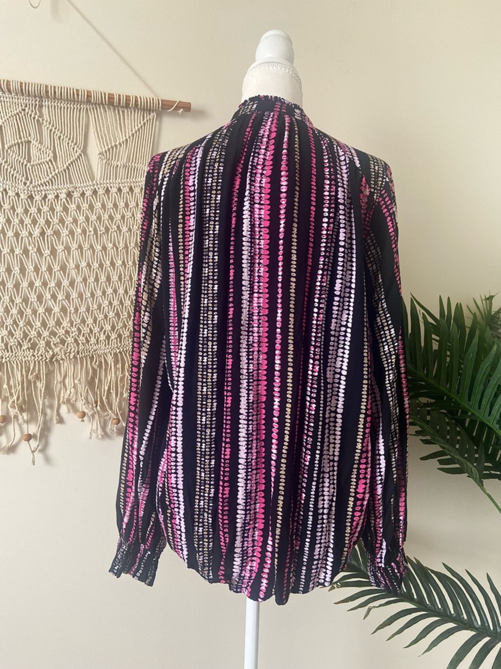 Anthropologie Maeve Colette Black Pink Peasant Button Blouse Boho Size Small - Picture 3 of 7